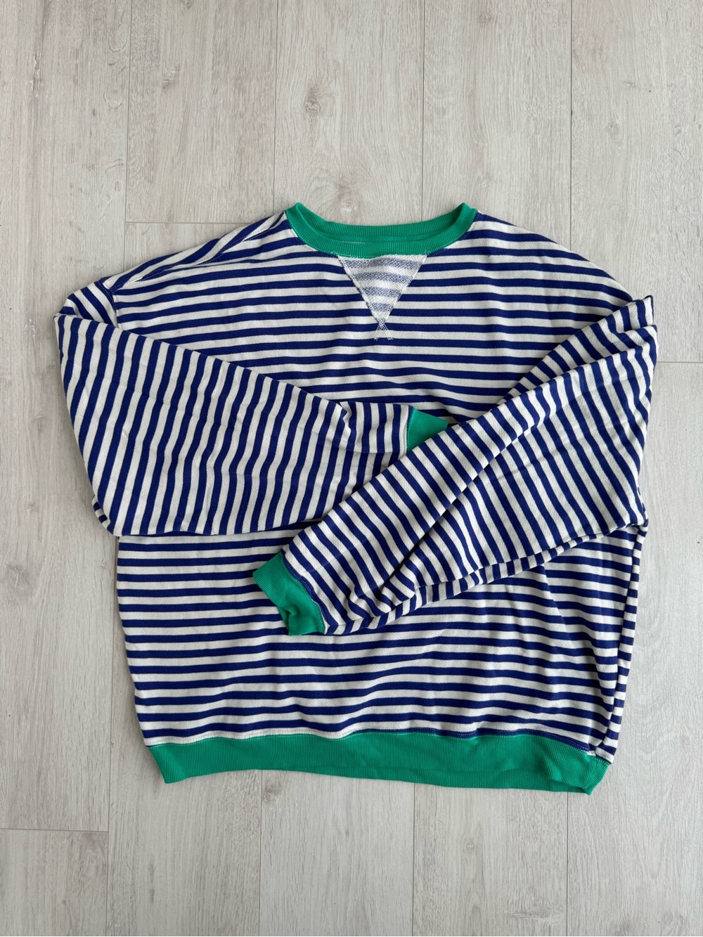 We The Free Classic Oversized Striped Crewneck - Green, White and Navy